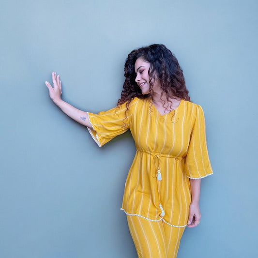 Women's Striped Yellow Co-Ord Set / Two-Piece Sets