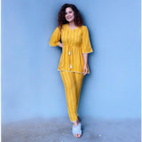 Women's  Striped Yellow Co-Ord Set / Two-Piece Sets