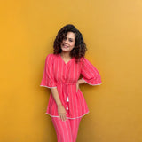 Women's Striped Pink Co-Ord Set / Two-Piece Sets