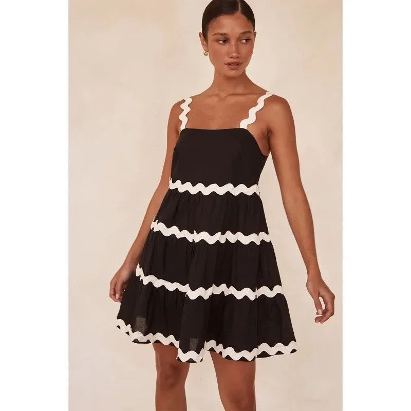 Beautiful Black Ric Rac Mini Dress